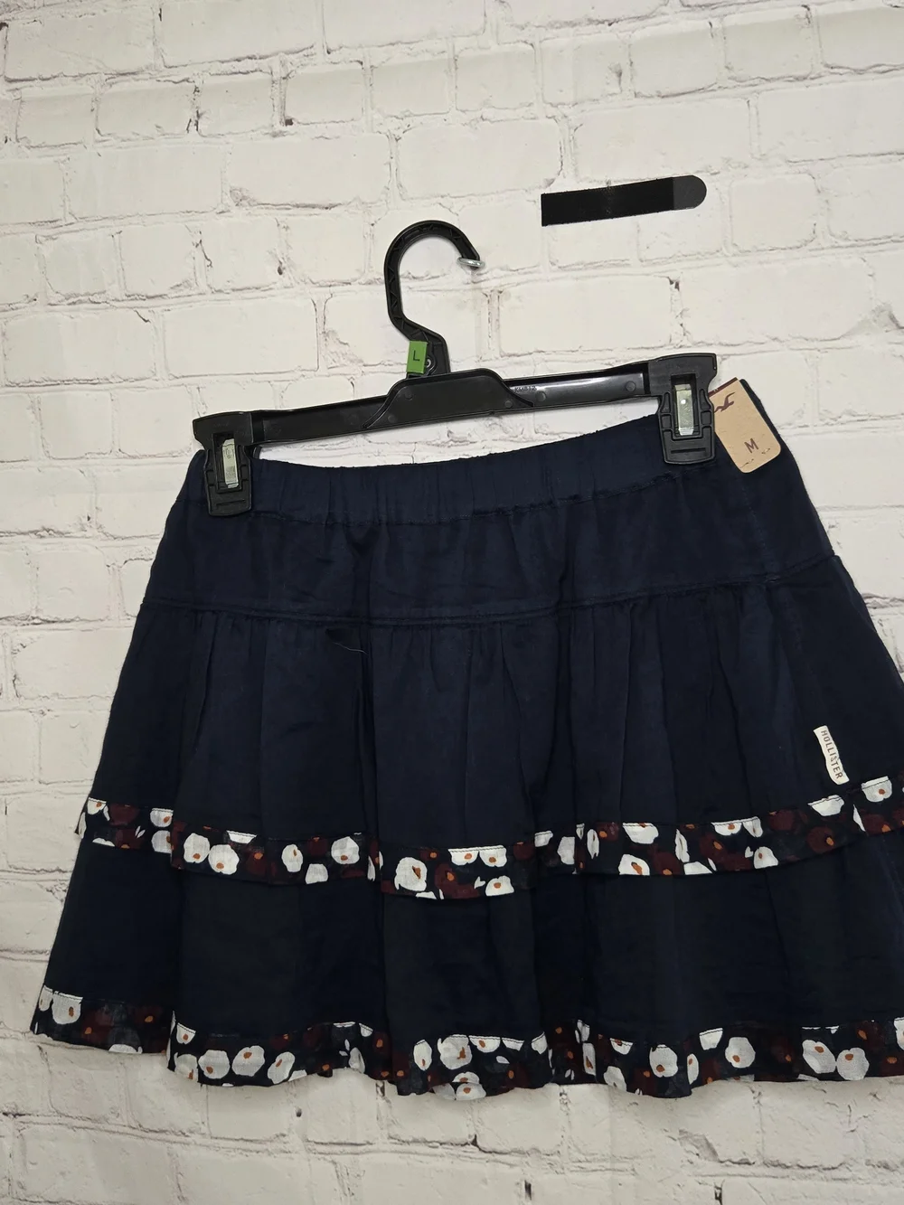 Hollister Navy Tiered Mini Skirt with Floral Trim